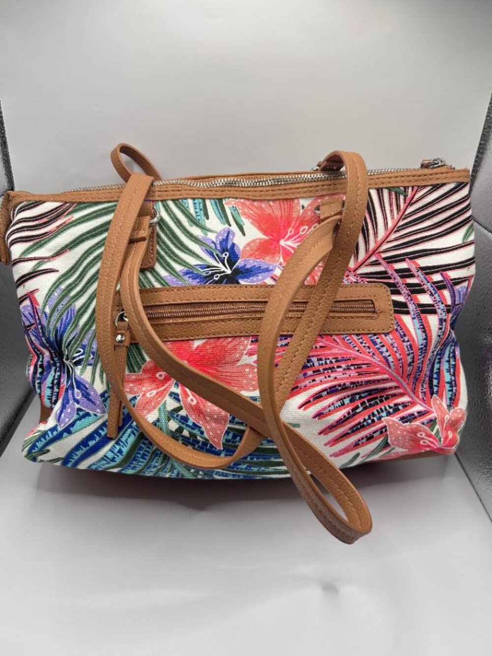 Tropical Floral Print Shoulder Bag Tyler Rodan Pink, Blue, Green